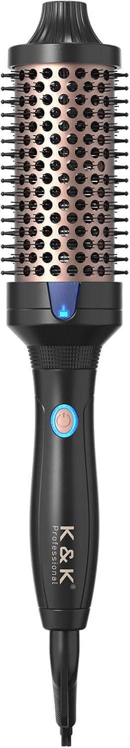 K&K 1.77 Inch Heated Curling Brush with Ceramic Tourmaline Ionic Technology for Volumizing and Loose Curls (Black)