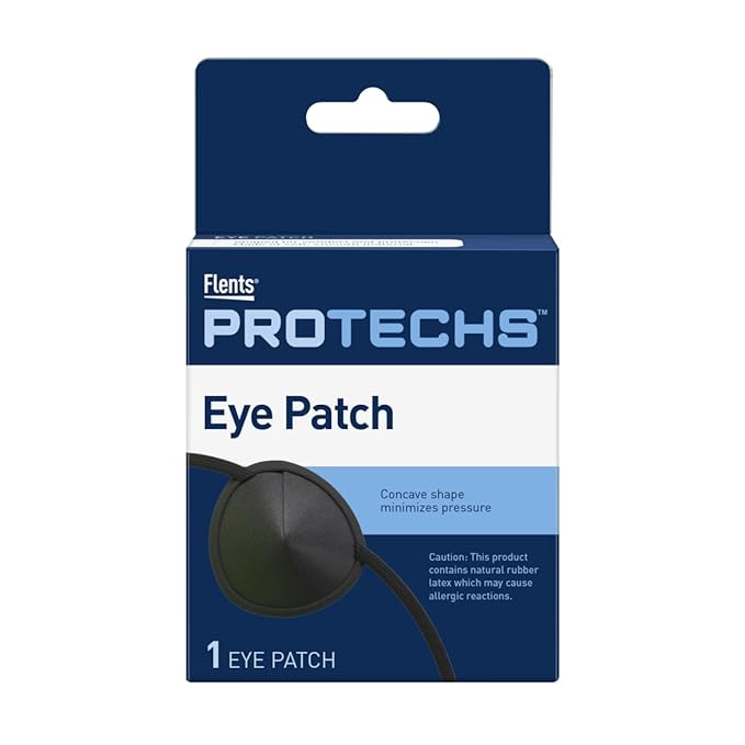 Flents Eye Patch, Black, Concave Shape for Pressure-Free Comfort, One Size Fits Most, Lightweight & Adjustable Strap, Ideal for Eye Protection, Amblyopia Treatment, or Post-Surgery Recovery