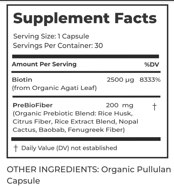 Organic Biotin Supplement 2500 mcg - Hair, Skin and Nails Vitamins for Women and Men - Vegan, Gluten-Free, Non-GMO - 30 Capsules, 1-Month Supply - Premium Dietary Supplement