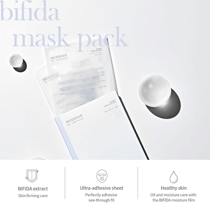 mixsoon Bifida Sheet Mask Pack Face Moisturizer Sheets Korean Glass Skin Care 1Pack (5ea)