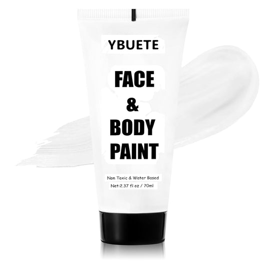 White Water Based Face Body Paint, 2.37 OZ Washable Large Tube Full Coverage Face Paint Cream for Adult Carnival Cosplay Halloween SFX Skull Joker Zombie Vampire Skeleton Goth Makeup