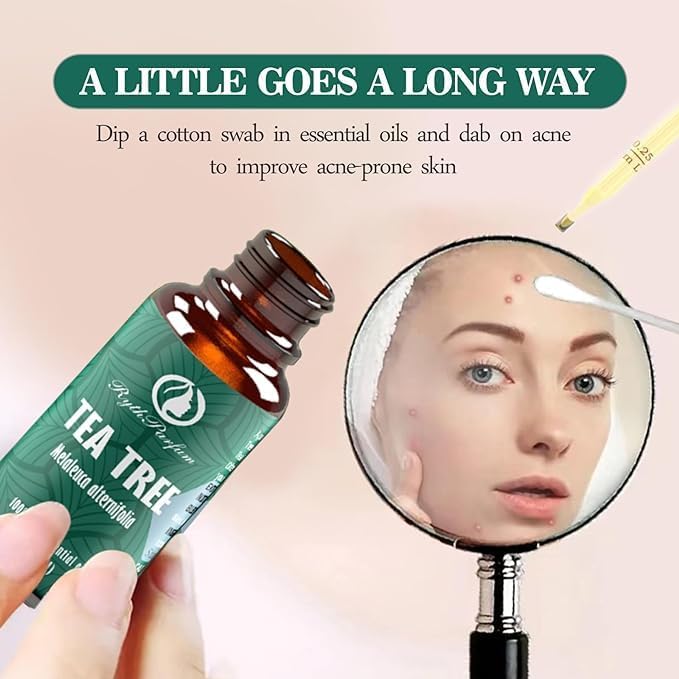 Pure Tea Tree Oil 30ML with 𝐆𝐫𝐚𝐝𝐮𝐚𝐭𝐞𝐝 𝐄𝐲𝐞 𝐃𝐫𝐨𝐩𝐩𝐞𝐫 - Therapeutic Grade for Skin, Hair, Face,Toenails | 100% Natural Melaleuca Tea Tree Essential Oil for Face,Piercings, Scalp
