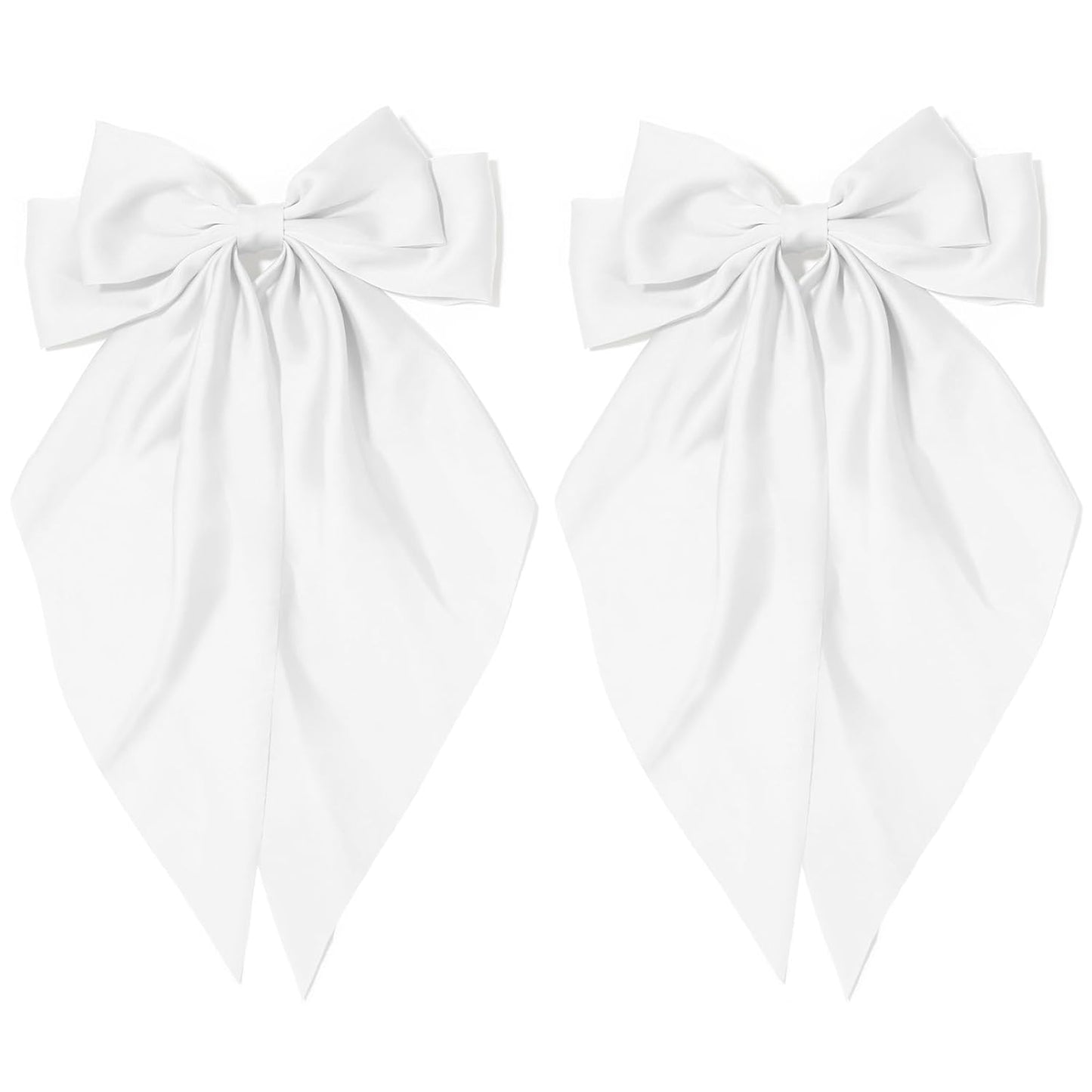 TULOBI 2Pcs Silky Satin Hair Bows for Women with Long Tail Coquette Big Hair Ribbon Hair Clip Aesthetic Hair Accessories - White