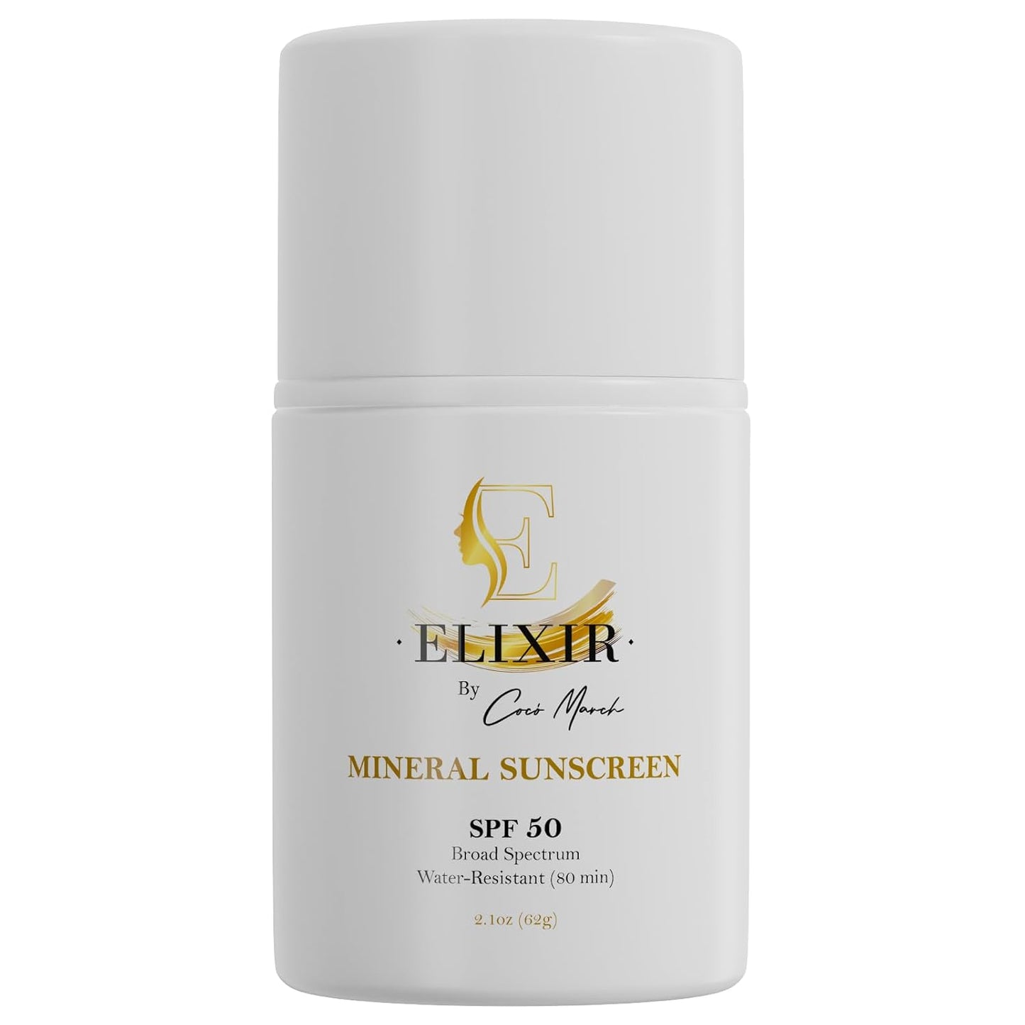 Elixir by Cocó March Broad Spectrum Mineral Sunscreen SPF 50 Sun Protection, Water-Resistant-80 min, Hydrates and Enhances Skin, Adults and Children- 2.1 Oz 59 g