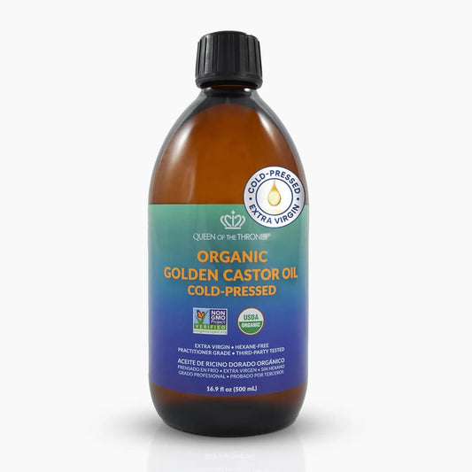 QUEEN OF THE THRONES Organic Golden Castor Oil | 100% Pure for Hair, Skin, Nails, Brows & Lashes | Hexane-Free | USDA Certified [16.9oz (500ml)]