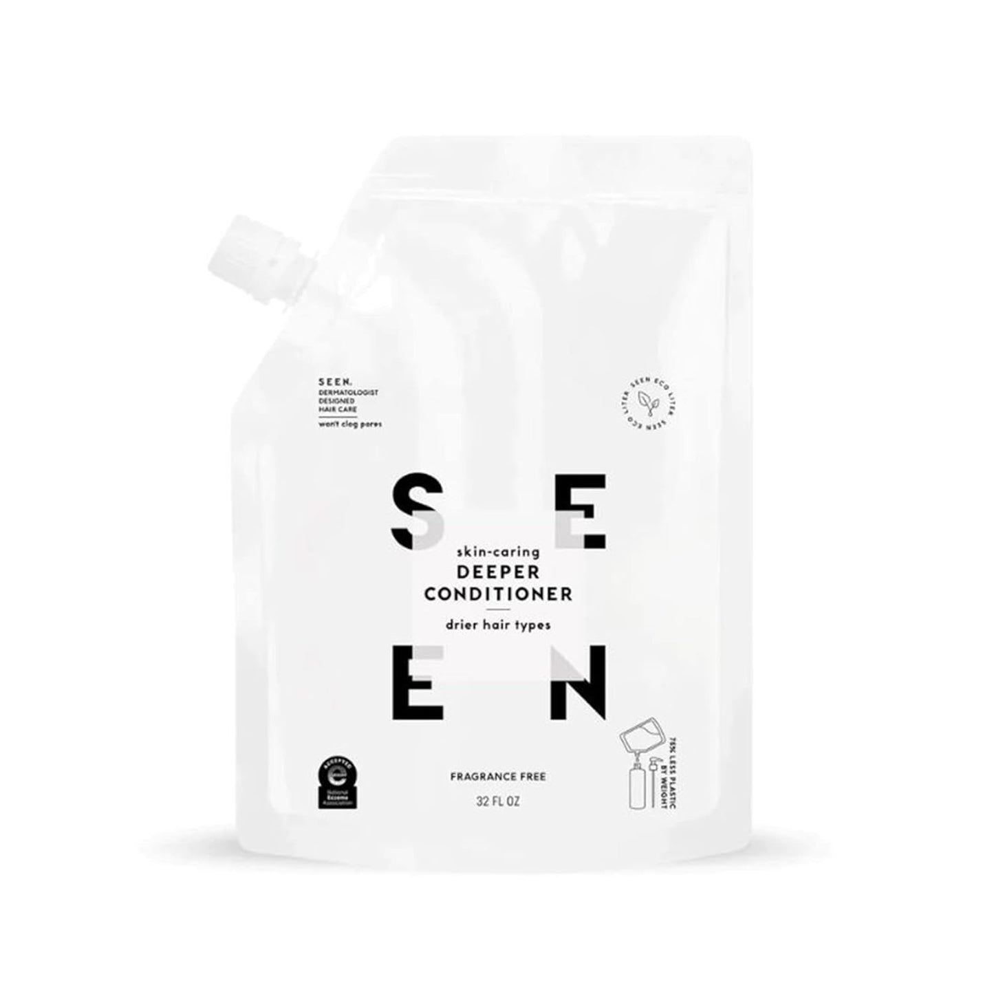 SEEN Deeper Conditioner Eco-Refill, Fragrance Free - Non-Comedogenic & Hair Conditioner- Dermatologist-Developed - Safe for Sensitive & Acne Prone Skin