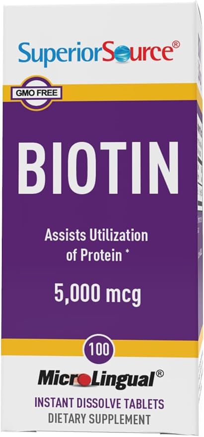 Superior Source Biotin 5000 mcg - Daily Supplement Supports Hair Health & Growth - Natural Biotin Supplement Aids Healthy Nails & Skin - 100 Sublingual Dissolving Tablets