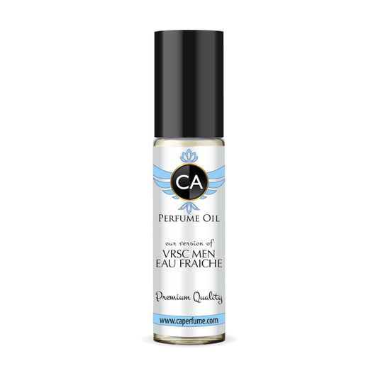 CA Perfume Impression of Vrs Men Eau Fraiche Eau De Parfum Woody Aquatic Scent Long Lasting Cologne for Men Travel Size TSA Ready for Day and Night Wear 0.33 Fl Oz 10ml