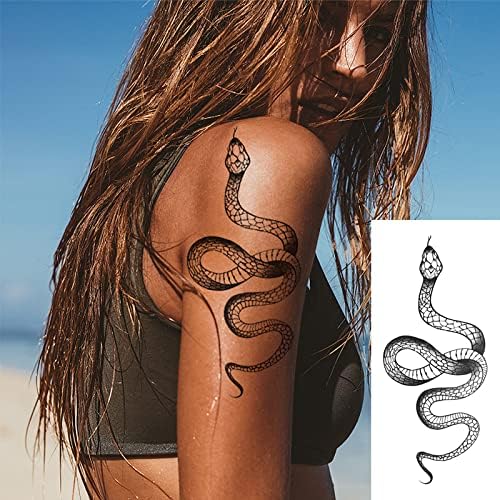 Fashion Realistic Big Size Black Snake Temporary Tattoo Stickers for Women Men Waterproof Fake Tattoo Waist Body Forearm Arm (Pack of 5)
