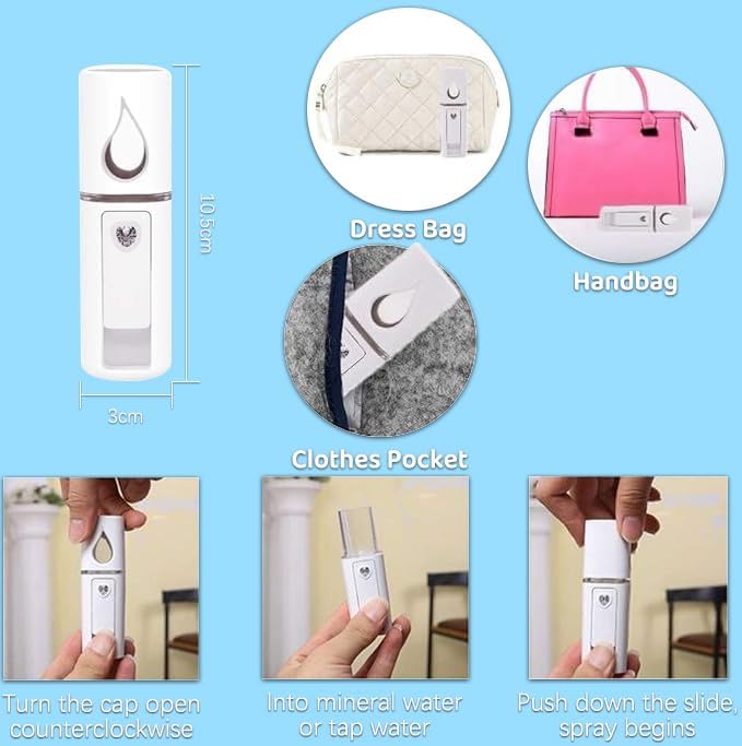 4 Pack Handheld Personal Diffuser Portable Facial Spray Steamer Mist Spray Cleaning Pores Water SPA Moisturizing Hydrating Face Sprayer, USB Rechargeable Mini Beauty Device - Pink and White