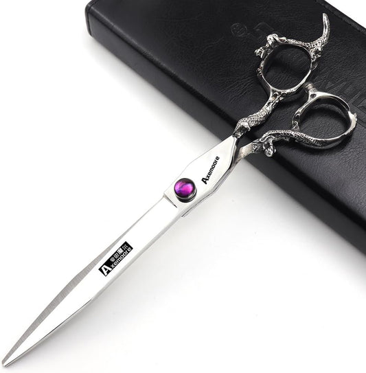 6/7/7.5/8/9 inch scissors silver professional hairdresser hair cut and trim diluted sharp 440C steel (7 inch flat shear-A)