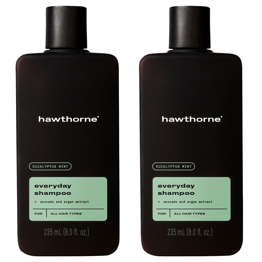 Hawthorne Men's Everyday Shampoo. For Stronger, Healthier Hair with Avocado Oil and Coconut Oil. Mint and Eucalyptus Scent. Sulfate Free, Paraben Free, Mens All Natural Shampoo. 8 fl. oz. 2-Pack.