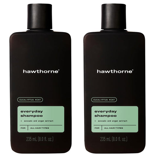 Hawthorne Men's Everyday Shampoo. For Stronger, Healthier Hair with Avocado Oil and Coconut Oil. Mint and Eucalyptus Scent. Sulfate Free, Paraben Free, Mens All Natural Shampoo. 8 fl. oz. 2-Pack.