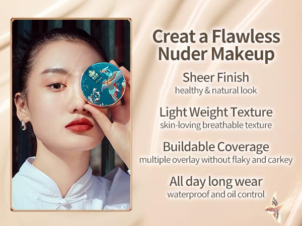 Catkin Phoenix Cushion Foundation Buildable Coverage Anti-Aging Serum Makeup, Sheer Satin Finish, Refill Included, Light Beige 0.46 Oz x 2, C01 NATURAL