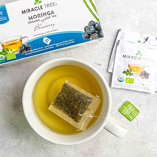 Miracle Tree - 6 Count of Organic Moringa Superfood Tea, 25 Individually Sealed Tea Bags, Blueberry (Keto, Detox, Energy/Immunity Booster, Vegan, Gluten-Free, Organic, Non-GMO, Caffeine-Free)
