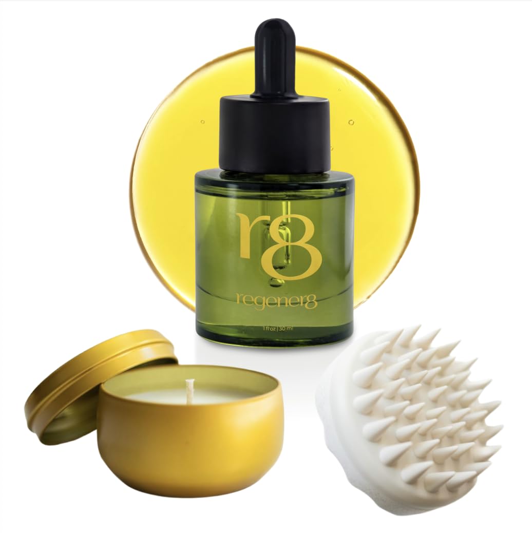 regener8 3-in-1 Hormonal Hair Loss & Thinning Treatment - Scalp Reset System With Multi-Signal Hair Growth Oil, Scalp Massage Brush & Cortisol-Reducing Candle - Complete Hair Revival Bundle for Women