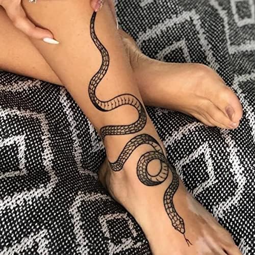Fashion Realistic Big Size Black Snake Temporary Tattoo Stickers for Women Men Waterproof Fake Tattoo Waist Body Forearm Arm (Pack of 5)