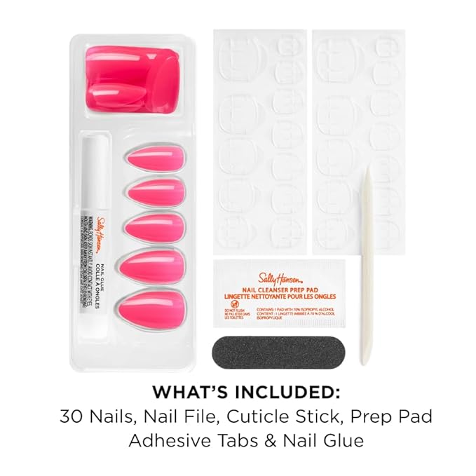 Sally Hansen Instant Cuticle Remover & I Heart You Press On Nails Kit - 15 Second Gel Formula with Aloe