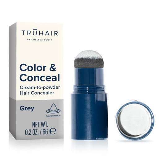 TRUHAIR Color & Conceal Waterproof Root Touch Up Hair Color for Gray Hair Coverage - Instant Root Cover Up Hair Powder for Women & Men - Bald Spot Concealing, Hairline Filling (Gray)
