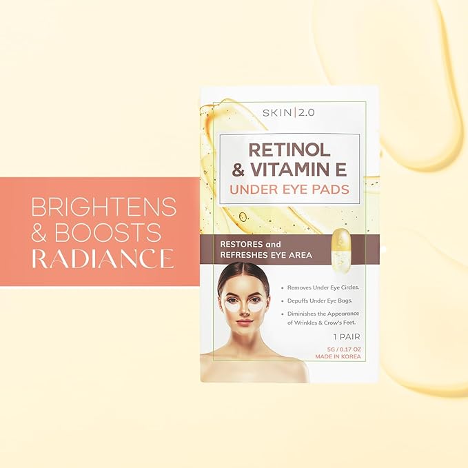 Retinol & Vitamin E Under Eye Patches - Dermatologist Tested - Anti-Aging - Depuffing, Reduce Fine Lines & Wrinkles, Dark Circles - Natural Ingredients - Korean Skin Care - All Skin Types - 15 Pairs