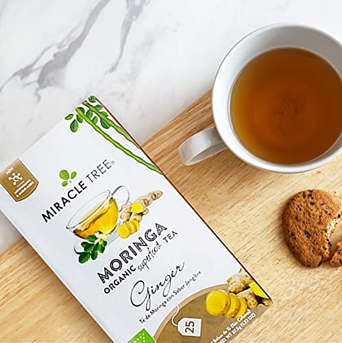 Miracle Tree - 3 Count of Organic Moringa Superfood Tea, 25 Individually Sealed Tea Bags, Ginger (Keto, Detox, Energy/Immunity Booster, Vegan, Gluten-Free, Organic, Non-GMO, Caffeine-Free)