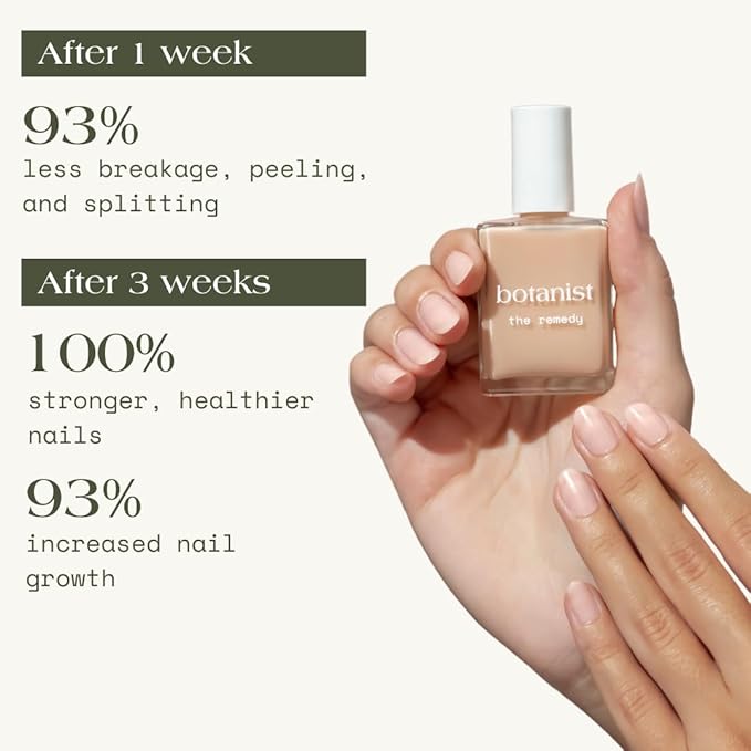 Botanist The Remedy | Nail Strengthening Polish | Repairs & Hardens Nails Damaged from Acrylics, Dip & Gel Manicures | Non-Toxic, 77% Plant Based, 21-Free & Vegan (Nude)