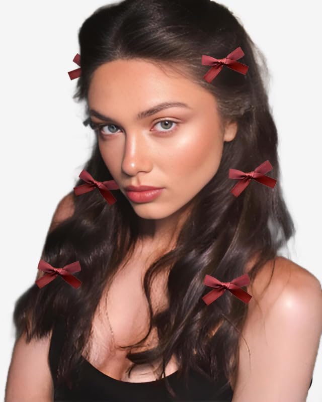 24 PCS Small Hair Ribbon Bow Clips for Women, Girls, Teens, Toddlers, Baby, Romantic Red Blue Green Brown Coquette Barertte Hair Clips Accessories