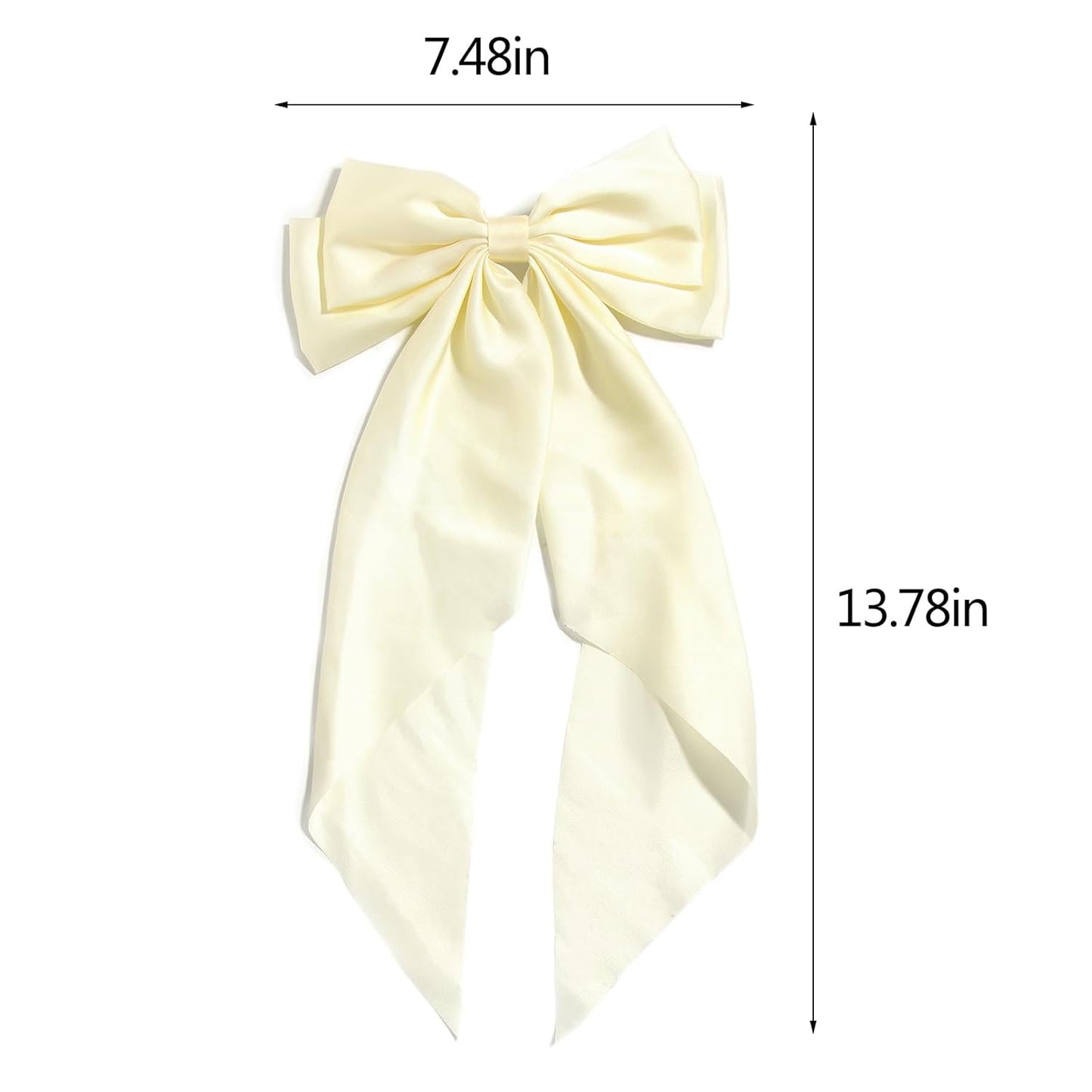 Women Big Bow Barrettes Girl's Satin Hairclips Long Ribbon Hair Pins Accessories For Party (Beige)