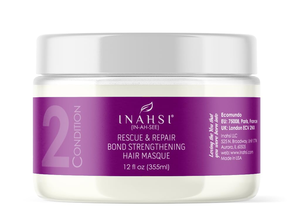 Inahsi Rescue & Repair Bond Strengthening Hair Masque | Deep Conditioner for Men, Women, or Kids with Curly Hair | Hair Products for Naturally Curly Hair 12 oz | Made in the USA