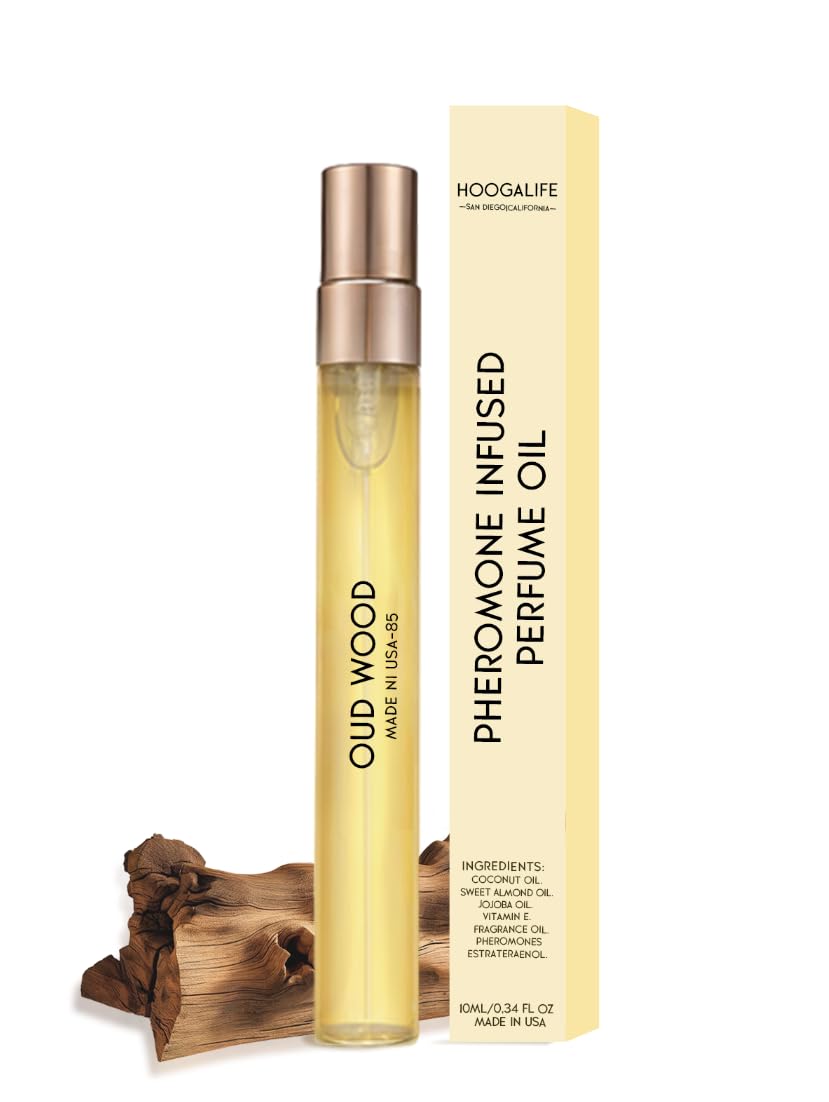 HoogaLife Pheromone Cologne for Men, Pheromones Perfumes for Women and Men, Oud Wood Perfume Oil, Travel Size Perfume, 0.34fl.oz/10ml, Made in USA -OUD WOOD