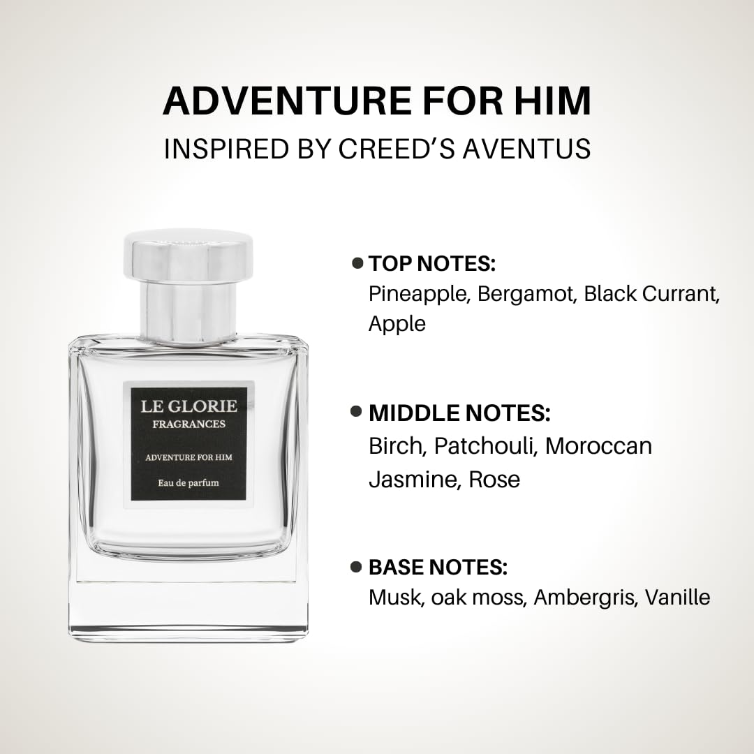 Inspired by Aventus for men, Adventure for Him EDP, Long Lasting 12-14 Hours Perfume Spray for Men, All Skin Types, Cruelty Free - 0.33 oz 10ml