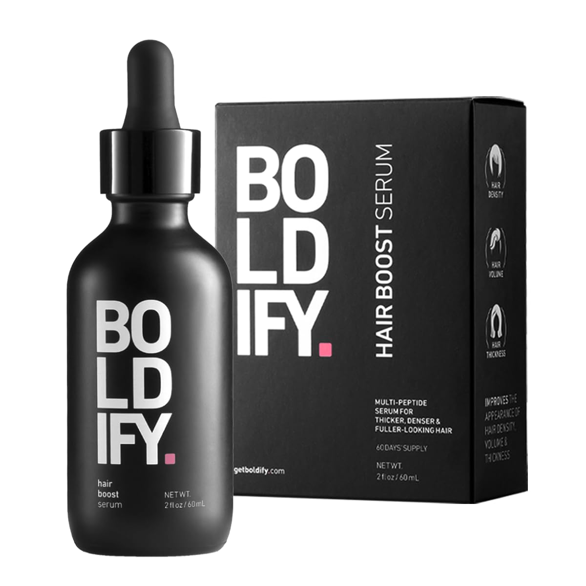 BOLDIFY Hair Growth Serum - 2 oz, 30 Natural Boosters + 4 Clinically Proven Peptides, Lightweight Non-Greasy Scalp Treatment for Thicker, Fuller Hair for Women & Men