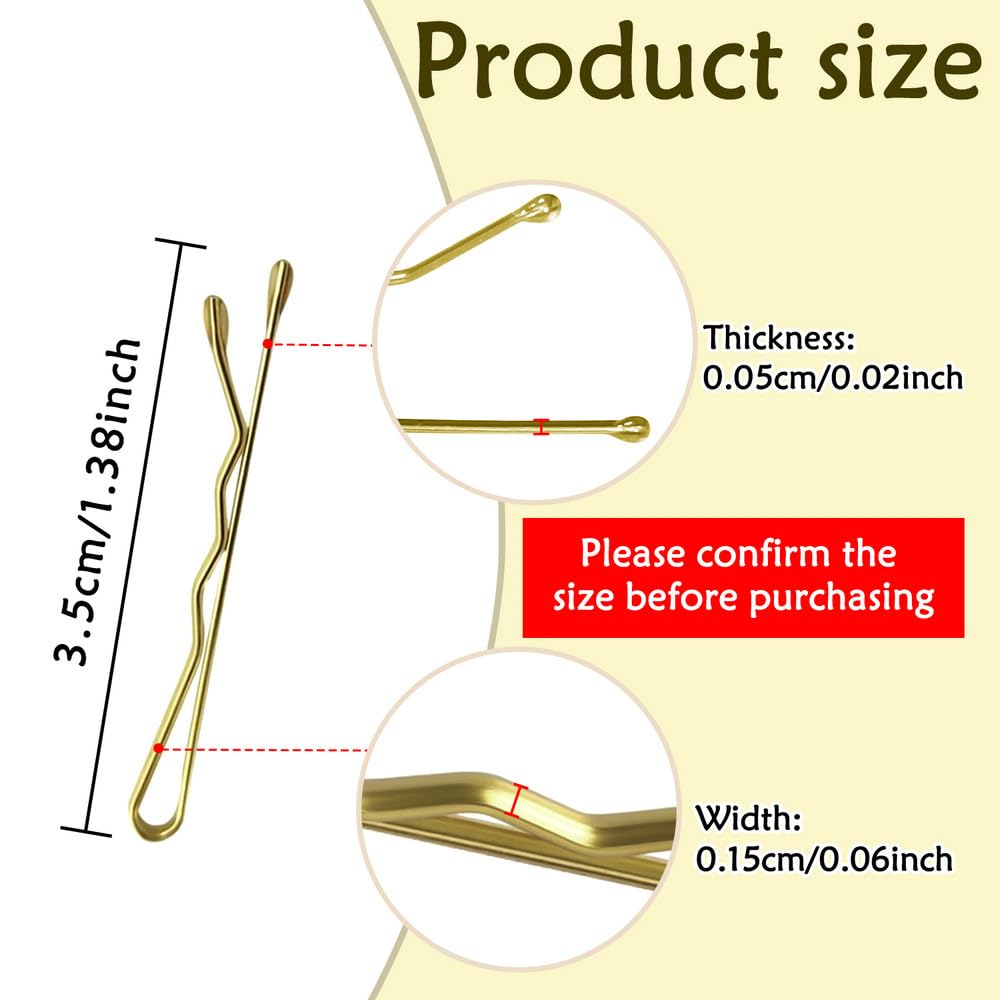 220 Count Mini Wavy 1.38 Inch Blonde Bobby Pins, YINGFENG Small Gold Hair Clips with Storage Box for Updos, Metal Hair Clips for Kids, Girls and Women, Suitable for All Hair Types