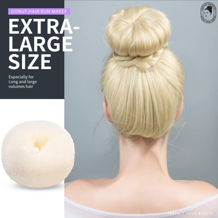 Teenitor Hair Bun Maker Set - 7 Hair Donut for Buns (1 Extra-Large, 2 Large, 2 Medium, 2 Small), 5 Elastic Bands, 20 Hair Pins, Cream White Color