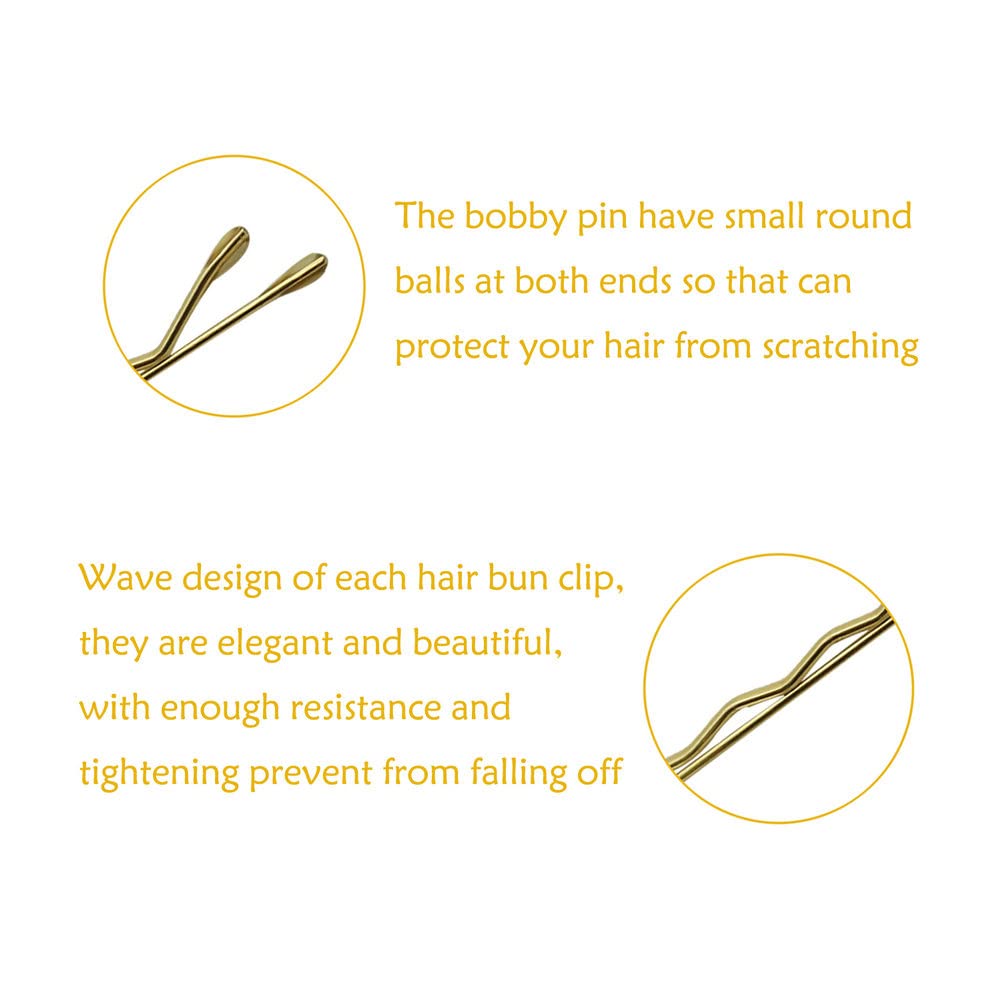 220 Count Mini Wavy 1.38 Inch Blonde Bobby Pins, YINGFENG Small Gold Hair Clips with Storage Box for Updos, Metal Hair Clips for Kids, Girls and Women, Suitable for All Hair Types