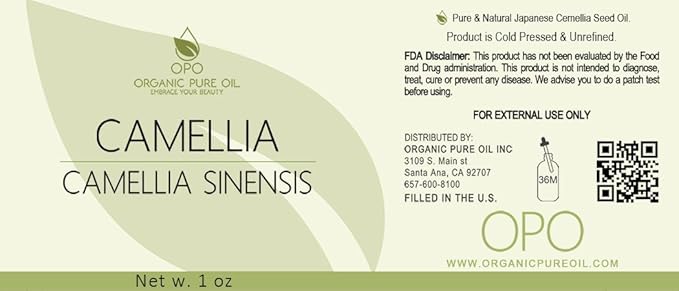 OPO Japanese Camellia Seed Oil - 1 oz Glass & Dropper - Pure Natural Cold Pressed Unrefined Extra Virgin For Face Hair Body Skin Nails Scalp Lashes Nourishing Rejuvenating