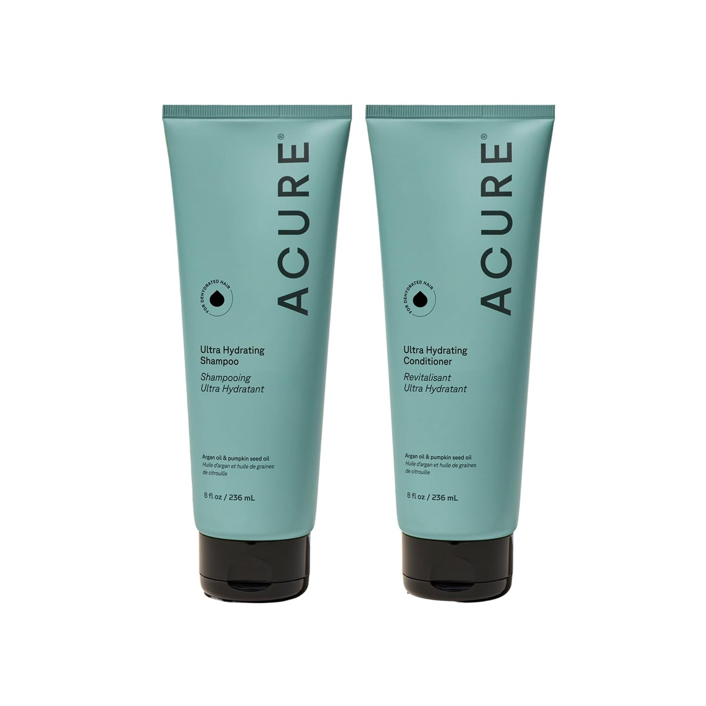 Acure Ultra Hydrating Shampoo and Conditioner Set - Moisturizing Set with Argan Oil for Women & Men with Dry, Damaged, Straight or Curly Hair, 100% Vegan, Paraben Free, Sulfate Free - 8 fl oz (2 Pack)