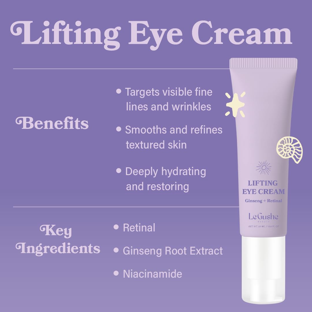 LE GUSHE Retinal Under Eye Cream - Anti Aging Retinol Eye Cream for Dark Circles and Fine Lines - With Ginseng and Niacinamide - Undereye Dark Circles Treatment (52 ml / 1.76 fl oz)