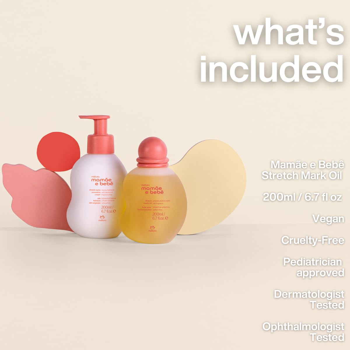 natura - Mamãe e Bebê Mom Stretch Marks Oil - Moisturizing Shower Oil - Skin Elasticity - 100% Vegan - Almond Oil - 97.3% Natural Origin - All Skin - Cruelty Free - Baby Essentials - 6.7 fl oz (200ml)