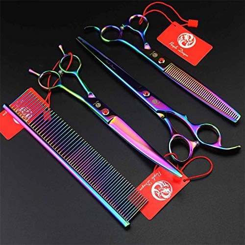 Purple Dragon 8.0 inch Dog Hair Cutting, Curved and Thinning Scissors Shear Pet Grooming Tool Kit
