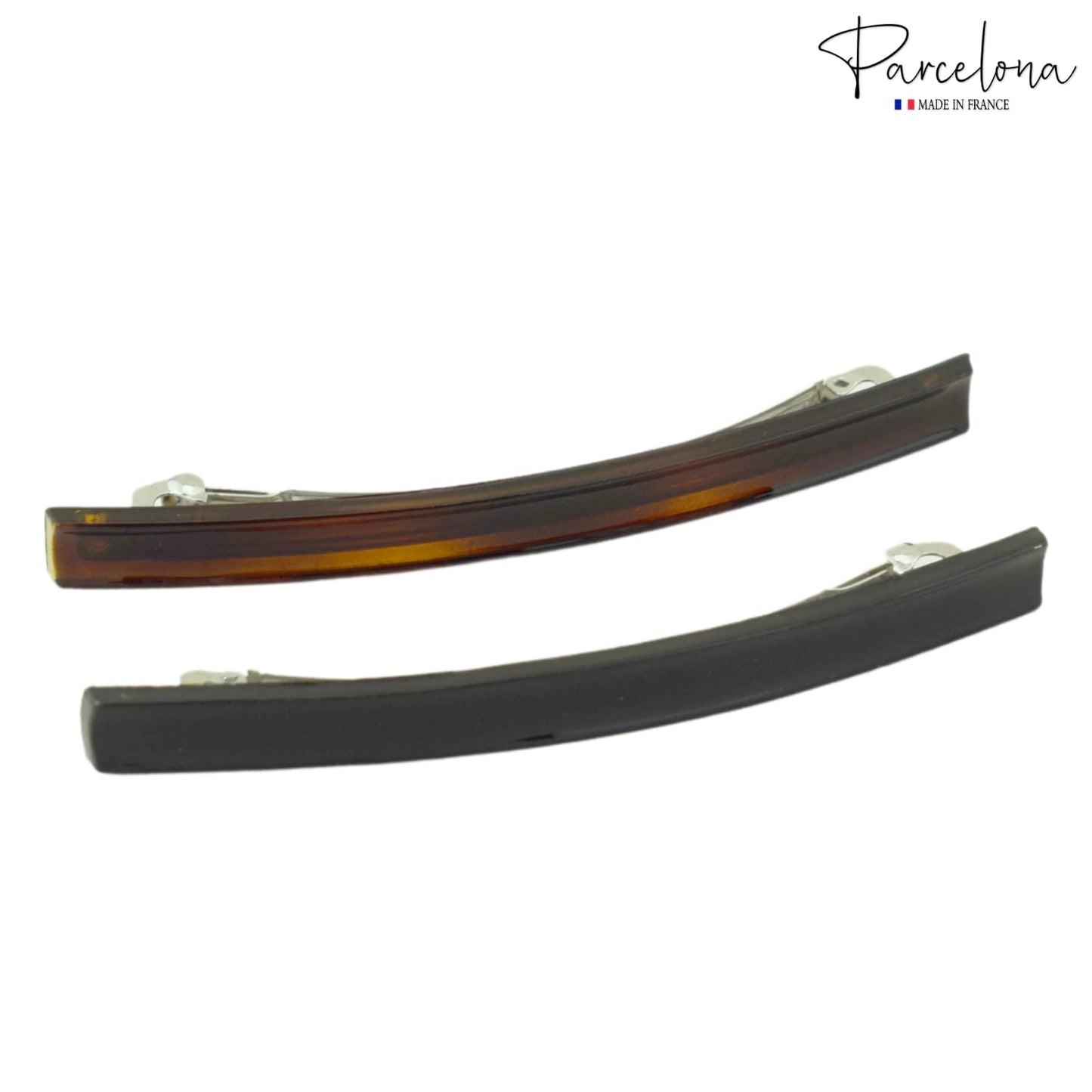 Parcelona French Long and Thin Large 4 1/4" Celluloid Automatic Hair Clip Barrette French Strong Hold Grip Hair Clips for Women No Slip Fashion Durable Styling Girls Hair Accessories, Made in France