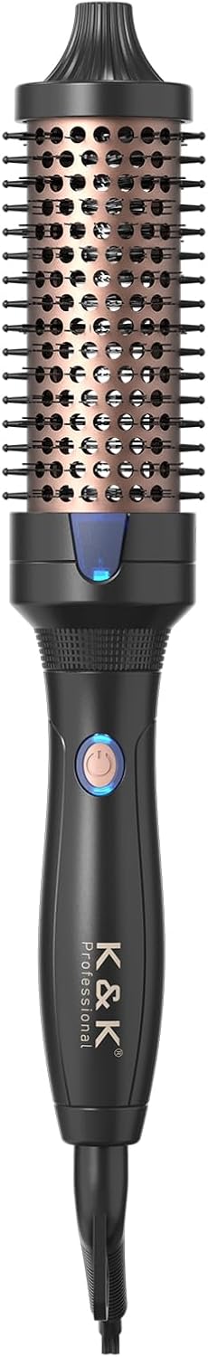 K&K Heated Curling Brush - 1.5 Inch Ceramic Tourmaline Ionic Volumizing Hot Brush for Root Volume & Loose Curls (Black)