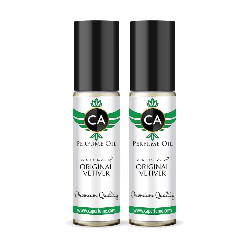 CA Perfume Impression of Original Vetiver For Men Replica Fragrance Body Oil Dupes Alcohol-Free Essential Aromatherapy Sample Travel Size Concentrated Long Lasting Attar Roll-On 0.3 Fl Oz-X2