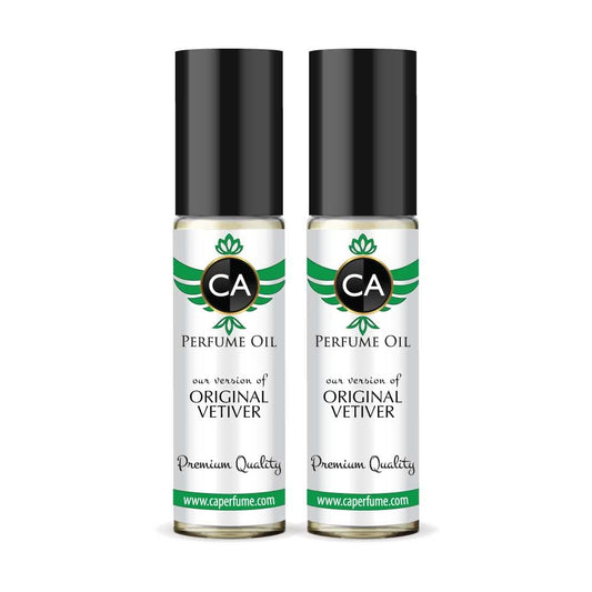 CA Perfume Impression of Original Vetiver For Men Replica Fragrance Body Oil Dupes Alcohol-Free Essential Aromatherapy Sample Travel Size Concentrated Long Lasting Attar Roll-On 0.3 Fl Oz-X2