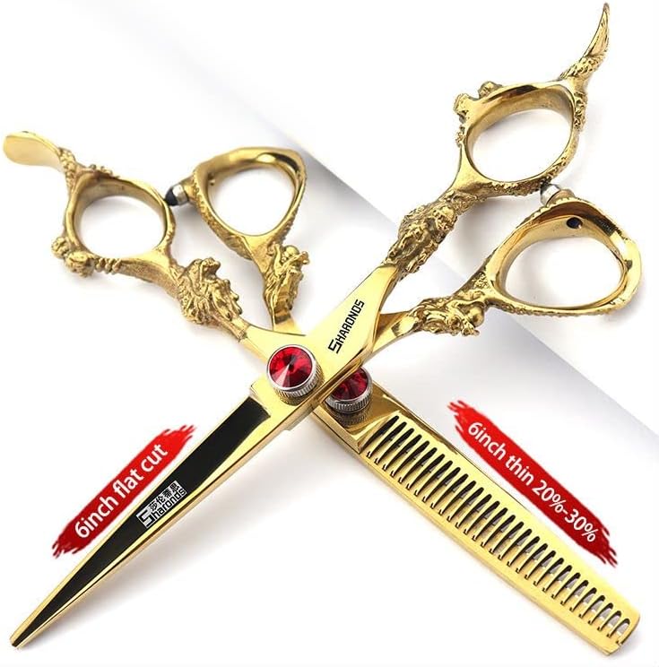Gold Dragon Professional Hairdressing Scissors - 7/7.5/8 Inch, Gold and Black, 6 Inch 4-Piece Set