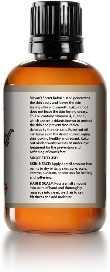 Mayan's Secret Pure Carrier and Essential oils for Skin Care, Hair, Body Moisturizer for Face-Anti Aging Skin Care (Kukui Nut oil, 4oz)
