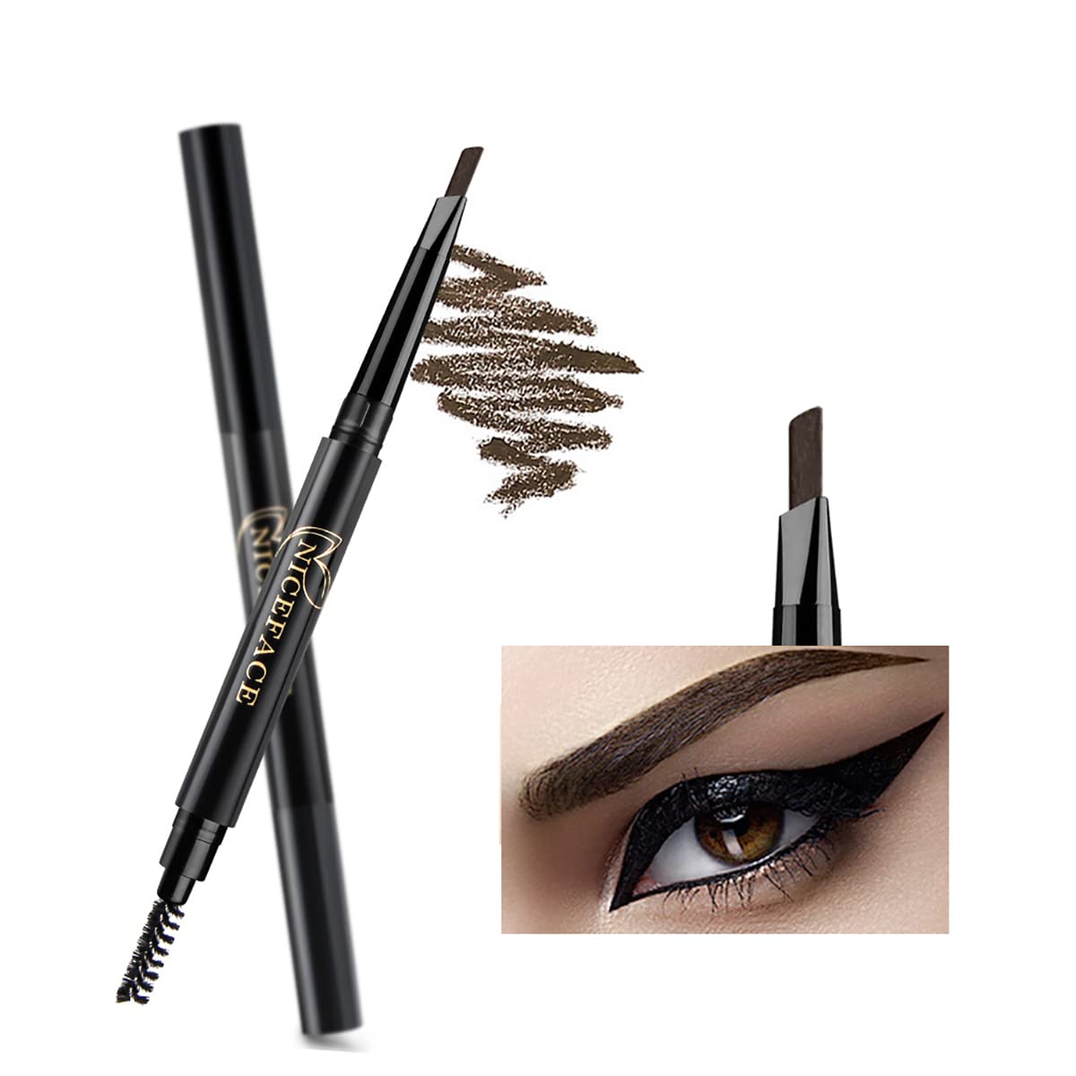 Eyebrow Pencil Dark Brown Double Ended Precision Waterproof Brow Cruelty Free(Dark Brown #2)