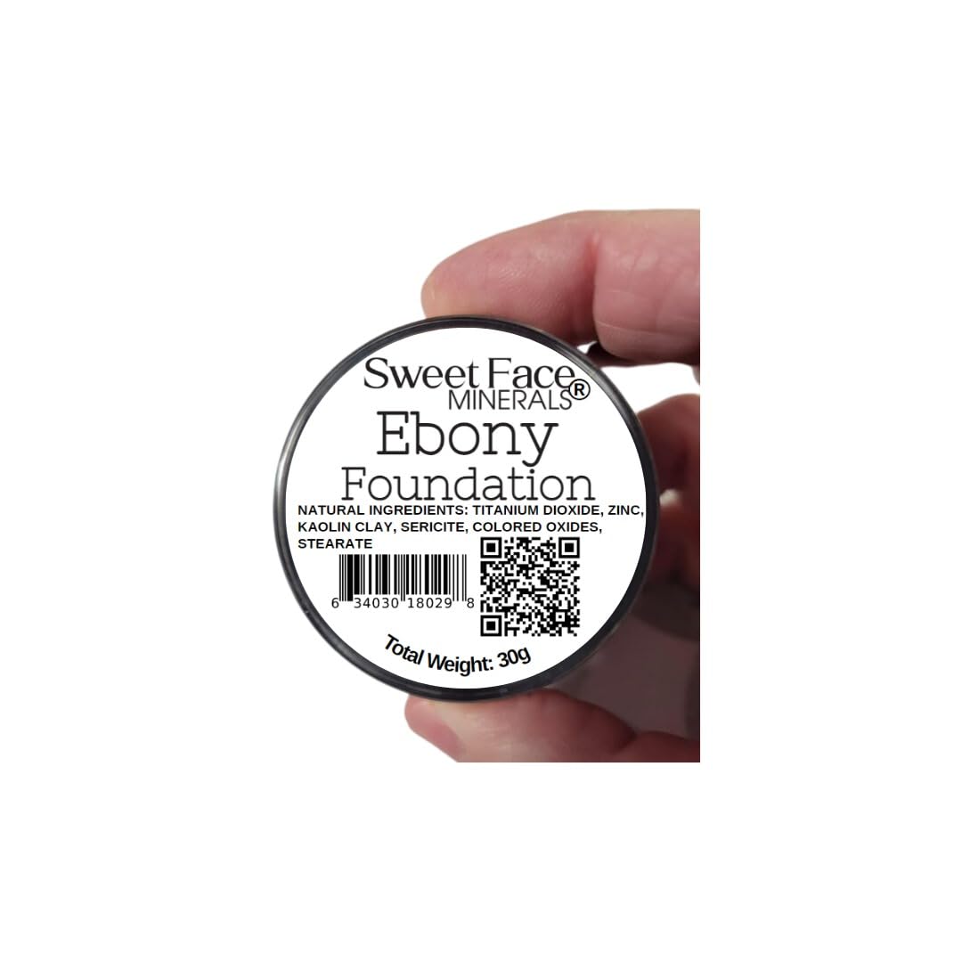 Ebony Shade Foundation (30g Full Size Sifter Jar) Matte Mineral Makeup Loose Powder Foundation – Full Coverage, Natural Finish, Noncomedogenic, SPF 30