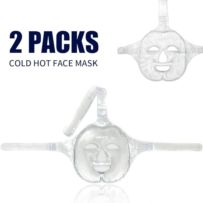 MR.ICE Gel Face Ice Pack Mask, 2 Cooling Masks for Face Swelling, ice face mask Reusable Cold Hot Compress for Puffiness, Sinus Pain & Stress Relief, Freezer Face Mask for Headache, Dark Circles