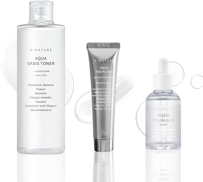 Hydrating Set, 3 Steps to Refined Pores, Lasting Hydration, Aqua Oasis Toner 300ml, Aqua Squalane Serum 50ml, Aqua Squalane Cream 60ml, Mother's Day Gifts for Mom Gifts for Women, Gift Set